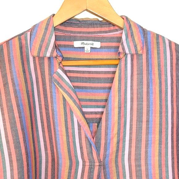 MADEWELL Courier Button Back Rainbow Stripe Boxy V-Neck Shirt size Small - Picture 3 of 12